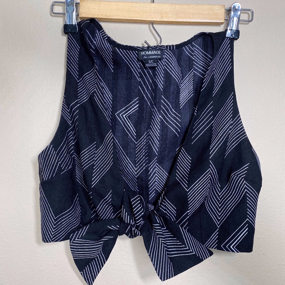Hommage from Los Angeles Deep V Crop Top with Tie Front